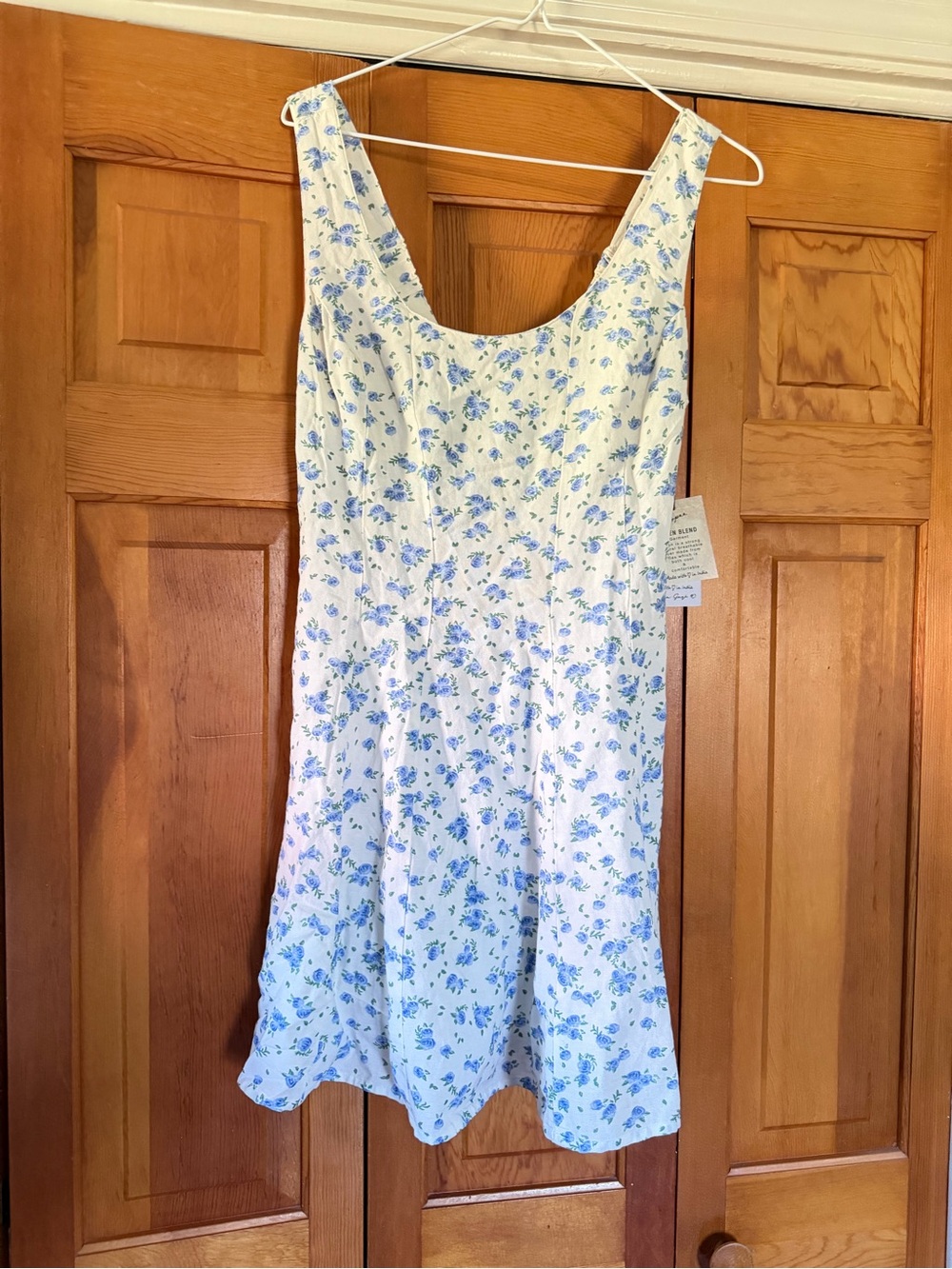 Japna White Mini Dress with Blue Floral Print